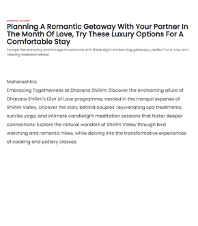 zee news - planning a romantic getaway